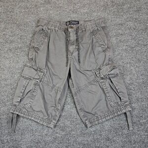 American Eagle Longer Length Cargo Shorts Men's 29 Gray Loose Fit Baggy Utility